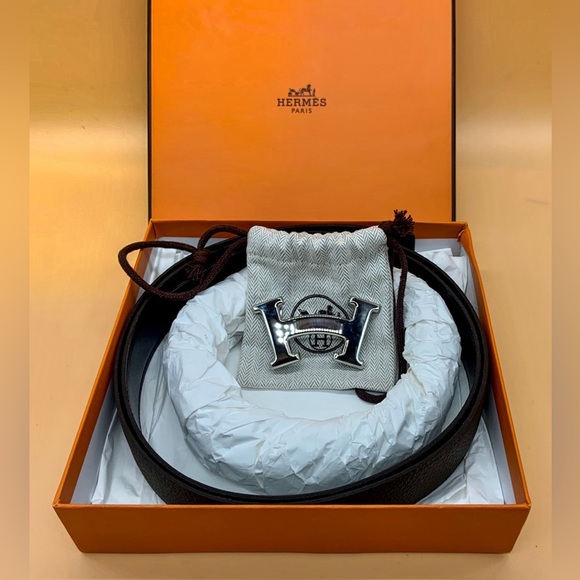 NEW RARE Hermés Limited Edition "H" SMILE Buckle Togo 32mm Belt Size: XXL NWOT - Picture 1 of 8